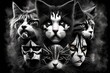cats as Rock band white and black face illustration generative ai