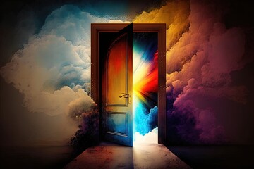 Wall Mural - opening the door to succes abstract Futuristic science fiction concept of doorway illustration generative ai