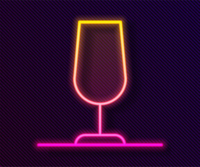 Canvas Print - Glowing neon line Wine glass icon isolated on black background. Wineglass sign. Vector