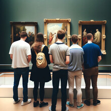 Back View Of Students In A Museum. Generative AI.