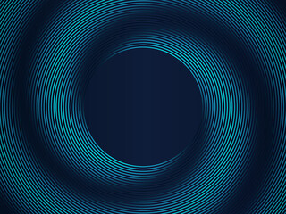 Canvas Print - Vector circle lines pattern frame in green blue colors isolated on dark background with empty space for your text. Technology, music festival, science concept