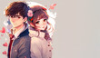 Charming Anime Stylized Lovers in a Romantic Pose Graphic Illustration Banner Art - Generative AI