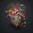 Anatomical heart with flowers created with AI