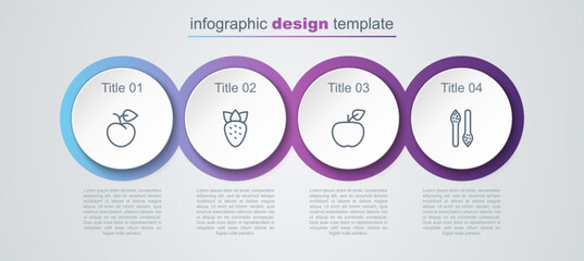 Sticker - Set line Peach fruit or nectarine, Strawberry, Apple and Asparagus. Business infographic template. Vector