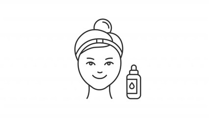 Sticker - Animated face spray linear icon. Facial mist. Beauty routine. Skin treatment. Moisturizer. Seamless loop HD video with alpha channel on transparent background. Outline motion graphic animation