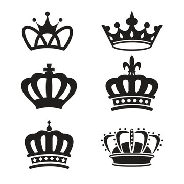 king crown silhouette symbol set