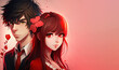Anime-Inspired Fashionable Lovers Graphic Illustration Banner Art - Generative AI