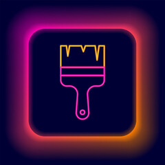 Poster - Glowing neon line Paint brush icon isolated on black background. Colorful outline concept. Vector