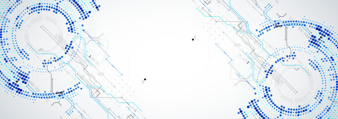 Abstract technology concept. Circuit board, high computer background. Vector illustration with space for content, web - template, business tech presentation.