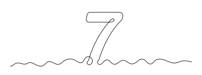Wall Mural - number 7 in continuous line drawing style. line art of number seven. vector illustration. abstract d