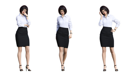 Wall Mural - Beautiful business woman standing in different poses wearing office formal outfit with clipping path. 3d illustration.