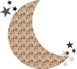 Wall Mural - Moon symbol, brown curly style icon with multiple stars beside it