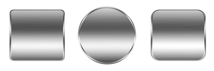 Silver metallic glossy button objects set elements isolated on white background