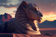 illustration of stylized temple sphinx at night in Egypt. AI