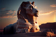 illustration of stylized temple sphinx at night in Egypt. AI