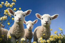 Cute Sheep And Lambs , Ai Generated
