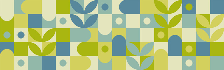 Wall Mural - seamless mosaic with geometric shapes in scandinavian pattern style, pastel background with circles 
