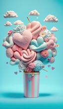Bowl Of Colorful Love Cream. Romance And Love Concept. Valentine's Day Card. Generative Ai.