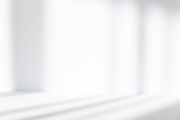 Fototapete - Abstract white studio background for product presentation. Empty room with shadows of window. Display product with blurred backdrop.
