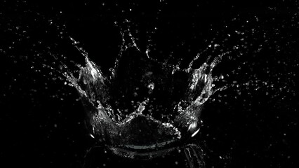 Canvas Print - Super slow motion of splashing water crown shape on black background. Filmed on high speed cinema camera, 1000fps.