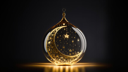 Ramadan Kareem Concept with Crescent Moon in a Glass Decorative Piece.