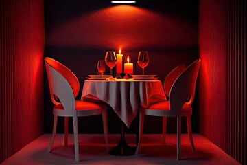 Wall Mural - Valentine's day date, close up of a dinner set for two, lovers day - generative ai