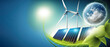 © ArgitopIA - renewable energy banner background with green energy as wind turbines and solar panels