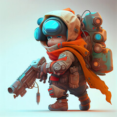 Canvas Print - Cute little soldier 3D game character prototype concept made with Generative AI