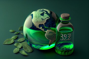 New Year 2023 green recycling and save our planet and earth environment. World water day 2023. Earth day 2023 3d concept. Generative AI