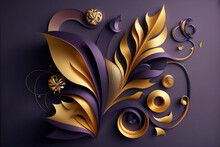 Generative AI Illustration Of  Gold And Purple Abstract Colorful Vibrant Floral Style Background