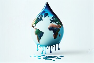 Water scarcity concept on earth isolated on white background. Lack of water on the world. Earth day or World Water Day concept. Generative AI