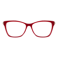 Glasses with a red frame. Modern prescription glasses. Fashionable frame.