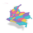 Colombia political map of administrative divisions - departments and capital district. 3D colorful vector map with name labels.