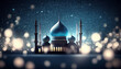© BornHappy - Luxury ramadan background with mosque, star, and bokeh in blue color tone. Generative AI