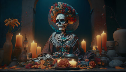 Day of the dead, Dia de los muertos character. Generative ai