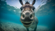 Illustration Of A Donkey Underwater, Generative Ai