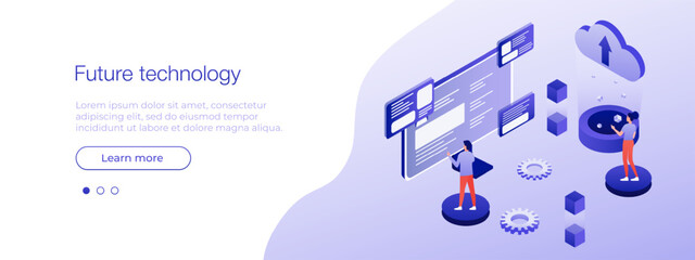 Future technology banner template concep in isometric vector illustration. Vector web banner layout template. Vector illustartion EPS 10