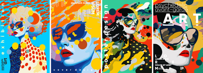 psychedelic, avant-garde art. set of vector illustrations. colorful painting with strokes of paint s