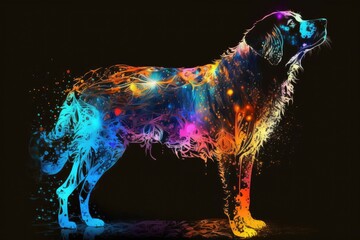 Wall Mural - Abstract neon art background, wallpaper, t-shirt pattern paint splash dog