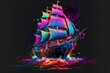 © Dvid - Abstract neon art background, wallpaper, t-shirt pattern paint splash sailing ship