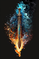 Wall Mural - beautiful fantasy sword of the elements, colorful background, Generative AI
