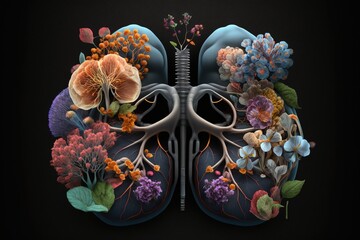 Beautiful color of floral blooming in the renal organ. Generative AI