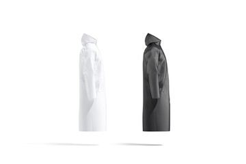 Wall Mural - Blank black and white protective raincoat mockup, profile view