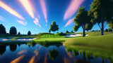 Fototapeta Tęcza - 幻想的なゴルフ場の風景　背景