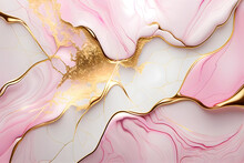 Swirl Of Pink Gold Marble Abstract Background, Liquid Marble Design Abstract, Light Pink Azure Tones With Rose Golden, Paint Marble Texture. Alcohol Ink Colors, Generative Ai.