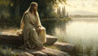 Jesus sitting on the edge of the river created with Generative AI