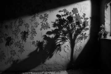 Wall Mural - Empty night dark room and moonlight through the window, dark corridor with sun rays. AI