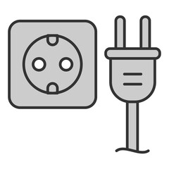 Electrical socket and plug with wire  - icon, illustration on white background, grey style