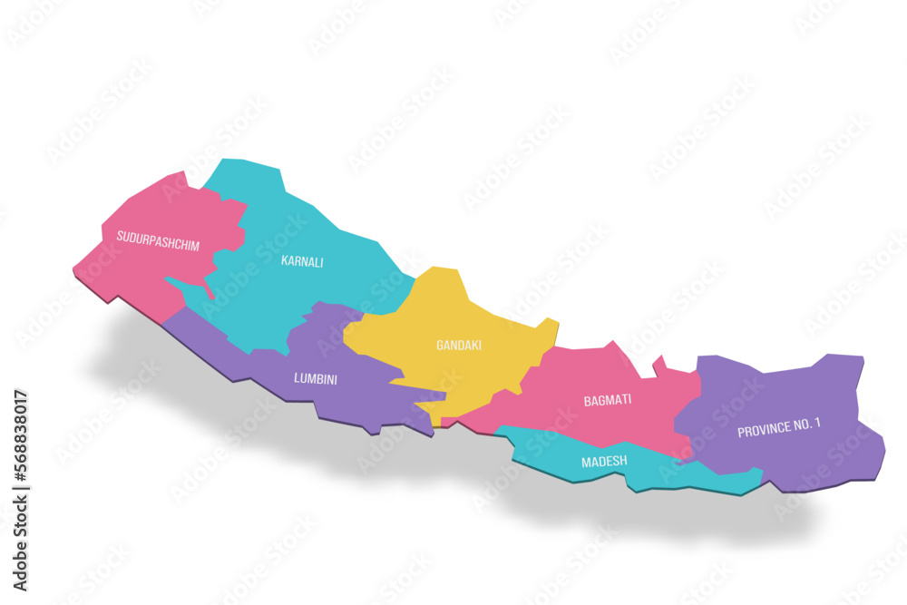Nepal political map of administrative divisions - provinces. 3D ...