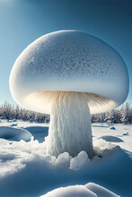 White Mushroom Snow Generative AI
